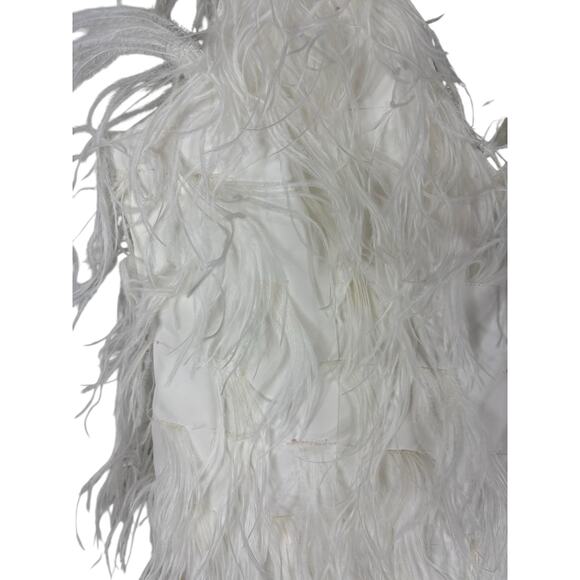 Lamarque Alena Feather Mini Dress V Neck Party Bridal Statement Elegant White M - Picture 9 of 16